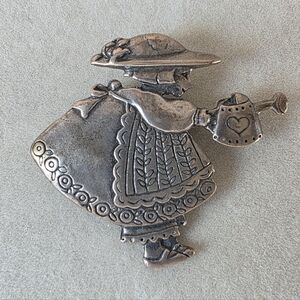 Mary Engelbreit Sterling Silver 925 Girl with Watering Can Pin Brooch